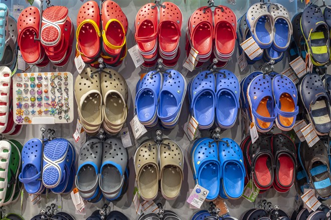 A large variety of Crocs on display in a Siam Paragon Mall in Bangkok, Thailand