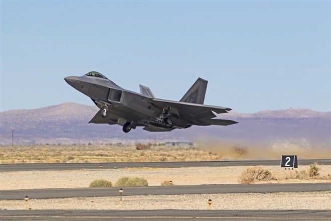 Lockheed F-22 plane taking off