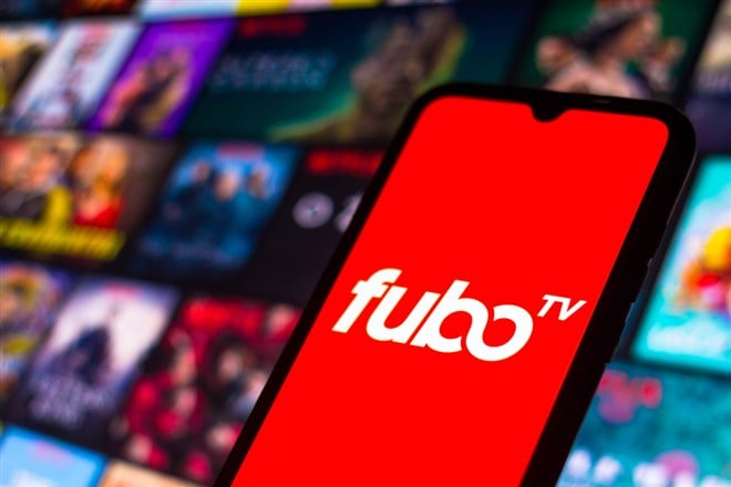 In this photo illustration the FuboTV logo seen displayed on a smartphone