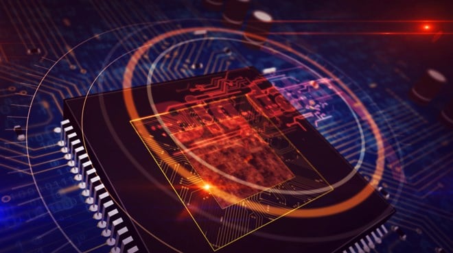 CPU on board with big data hologram — Photo Pure Storage data storage