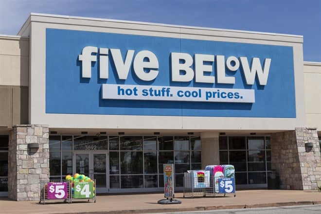 Five Below Retail Store. Five Below is a chain that sells products that cost up to 5 dollars.