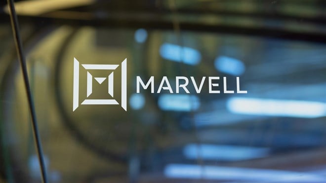 Marvell chip stock data center logo sign