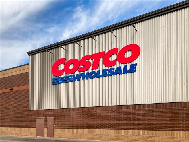 ST. PAUL, MN, USA - FEBRUARY 6, 2023: Costco Wholesale retail exterior and trademark logo.