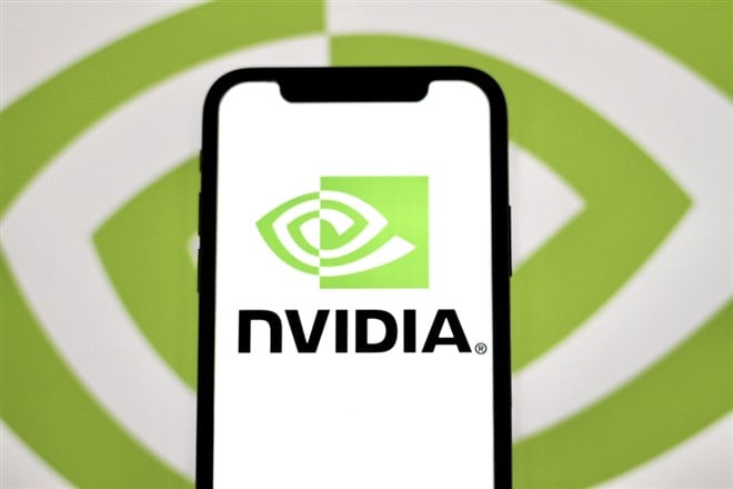 In this photo illustration, the nVIDIA logo is displayed on a smartphone screen.Indonesia - May 28th 2024. — Stock Editorial Photography