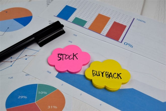 Stock Buyback text on sticky notes with office desk. Stock Market Exchange Concept