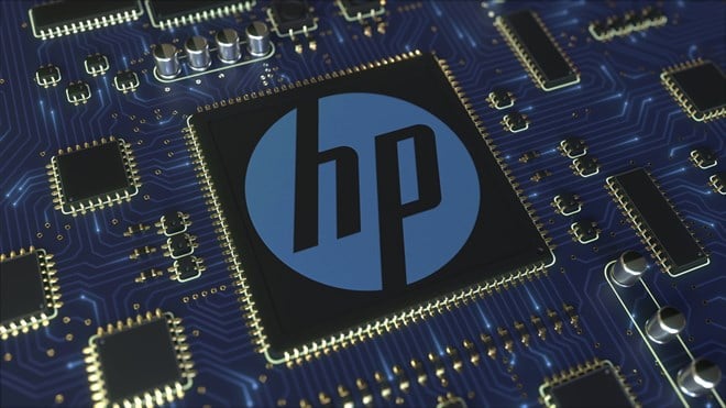 Computer printed circuit board or PCB with Hewlett-Packard Company HP logo. Conceptual editorial 3D rendering — Stock Editorial Photography