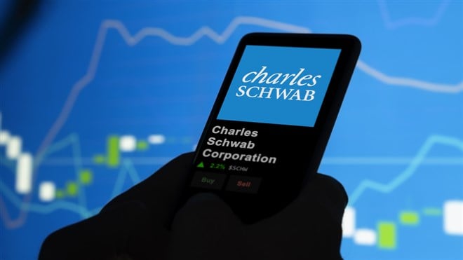 January 15th 2024. The logo of Charles Schwab Corporation on the screen of an exchange. Charles Schwab Corporation price stocks, $SCHW on a device. — Stock Editorial Photography