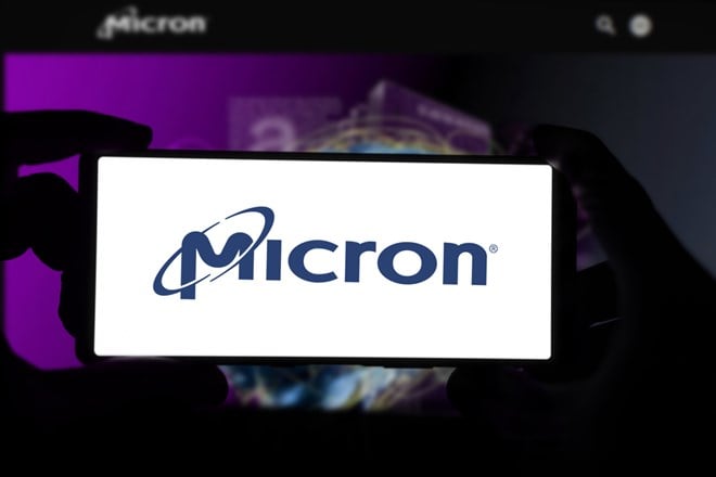 Micron logo is displayed on smartphone.