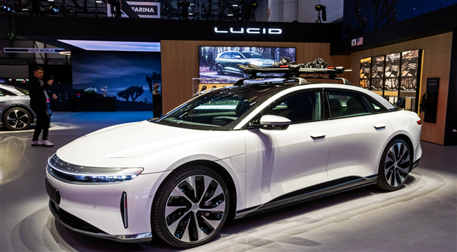 Lucid Air electric luxury sedan car at the Geneva International Motor Show. Switzerland - Feb 26, 2024. — Stock Editorial Photography