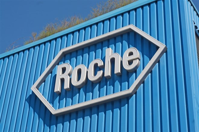 Rotkreuz, Zug, Switzerland - 28th March 2021 : Roche sign in front at the Roche Diagnostics campus in Rotkreuz, Switzerland. F. Hoffmann-La Roche AG is a Swiss multinational healthcare company