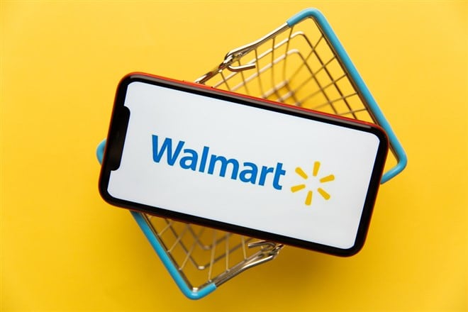 Walmart logo on iPhone display.