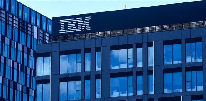 The IBM logo is seen on the top of the IBM Romania headquarter building