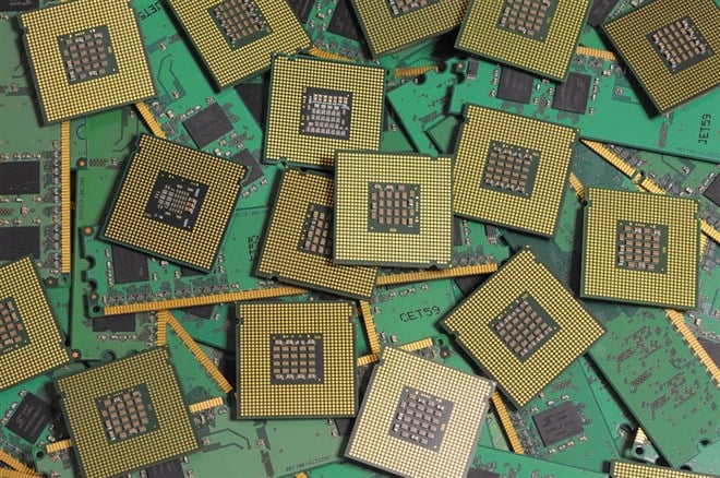 CPU Chip Processor over Ram Memory Modules - stock image