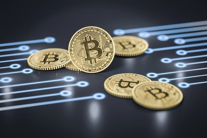 Six bitcoin coins — Stock Editorial Photography