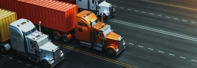 The truck runs on the highway with speed. 3d rendering and illustration.