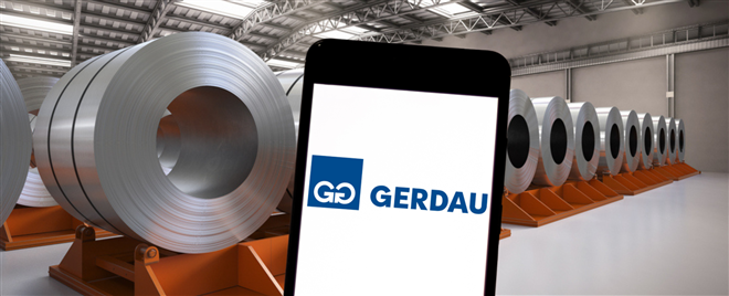 Gerdau logo and steel rolls