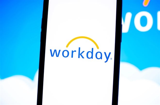 Workday logo on smartphone screen. - Stock Editorial Photography