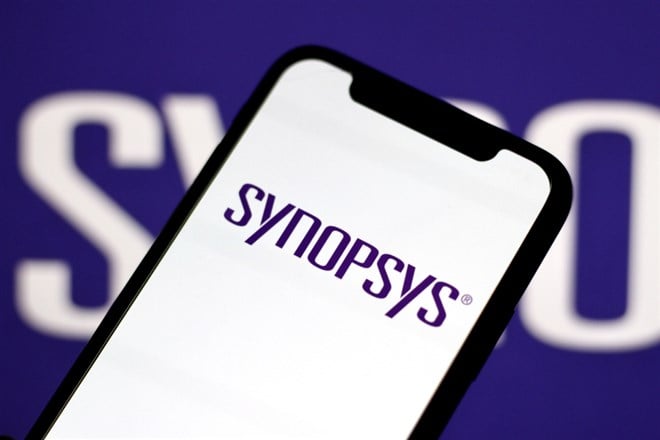 In this photo illustration,The logo of Synopsys company,is displayed on a smartphone.indonesia - June 16th 2024. - Stock Editorial Photography