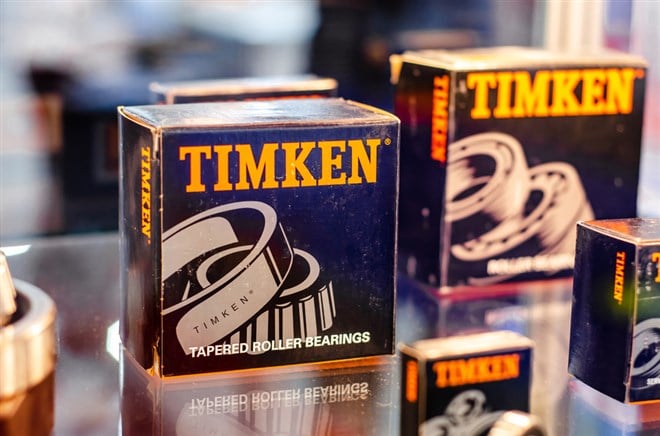 Kyiv, Ukraine - November 18, 2021: TIMKEN bearings at the exhibition