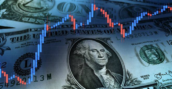 US dollar with a stock market index chart. Dollar rise concept. Economic recovery of the United States of America. US economic and financial recovery. - stock image