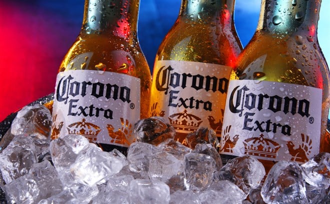 Bottles of Corona Extra beer in the bucket with crushed ice — Stock Editorial Photography