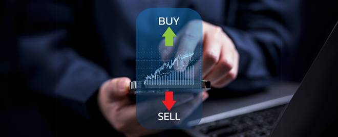 Businessman trader with growing virtual hologram stock, Buy and sell price investment in trading, Stock market, Businessman with plan and strategy, Business growth, Progress or success concept - stock image