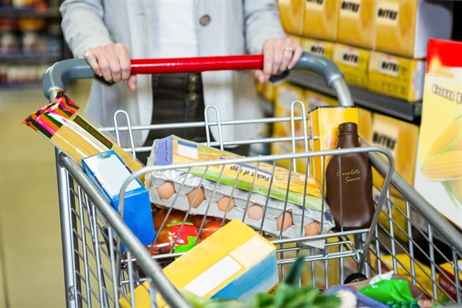 Cropped image of woman pushing trolley — Photo