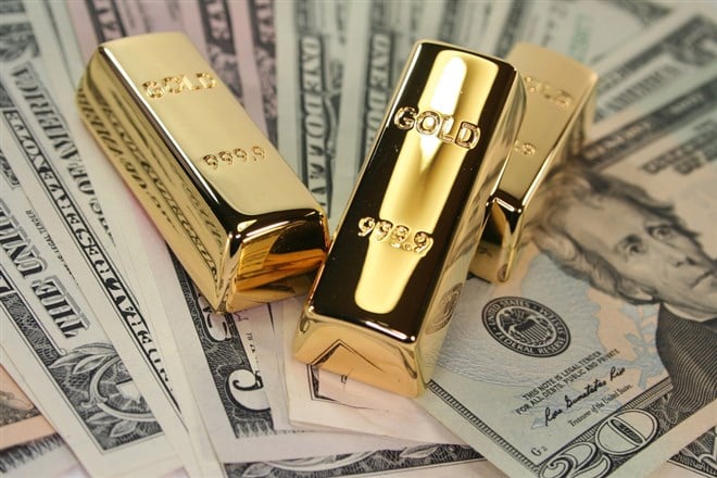 Gold bar with money 