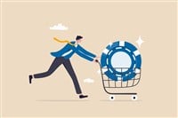 What is a blue chip company? Image of a guy pushing a blue chip in a shopping cart