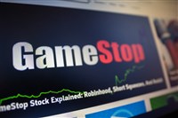 Logo of the GameStop gaming company, famous for the stock price rising as wallstreetbets challenges brokers and big investors