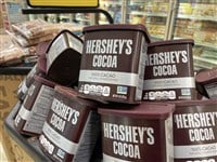 Grocery store Hersheys cocoa in a display bin
