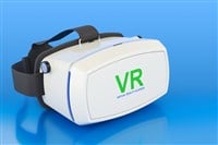 Virtual reality glasses on blue backdrop