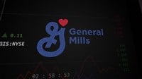 General Mills logo and stock on screen