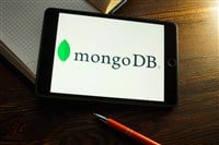 Tablet with MongoDB Atlas Database logo.