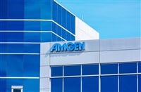 Amgen sign at biopharmaceutical company office