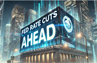 Fed Rate Cuts Head sign in middle of street cityscape