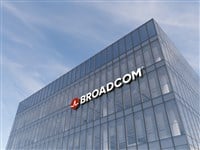 Broadcom Signage Logo Top of Glass Office Building