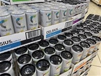 Lakeland Fla, USA - 05 18 24: 7 11 convenience store interior Celsius energy drink display variety