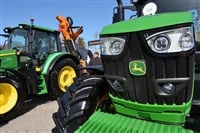 close up to John Deere 6155 tractor vehicle at International Agricultural Exhibition