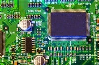 Electronic board components, Motherboard digital chip. Tech science background. Integrated communication processor.