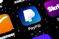 PayPal application icon on Apple iPhone X smartphone screen close-up. PayPal app icon. 