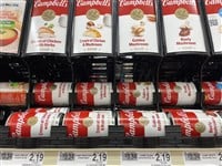 Grovetown, Ga USA 05 21 22: Retail store Campbell's soup variety and price tags