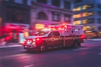 New York, US - May 8, 2023 - Emergency Pick-up Truck Passing Fast at Night in Manhattan, New York. — Stock Editorial Photography