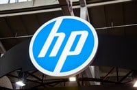 Kyiv, Ukraine - September 28, 2019: Hewlett-Packard HP signboard at the exhibition.