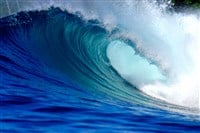 Big blue tropical surfing wave Sumatra, Indonesia - stock image