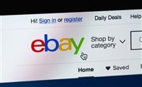 eBay logo website on display notebook closeup. eBay is one of the largest online auction and shopping websites. Moscow, Russia -  July 28, 2021