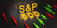 The gold S&P 500 stock index on a dark background with a chart of growth and fall from Japanese candlesticks, the concept of volatility in the forex market and the stock exchange, 3d rendering — Photo