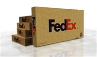 Poznan, Poland, March 12, 2024: Fedex delivery box production line. Federal express shipment company. Cardboard pack factory. Abstract concept 3d illustration.