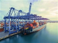 Rotterdam, Netherland - June 16, 2022: Container ship Mary Maersks docked to a container termnal in Maasvlakte 2 port - Stock Editorial Photography