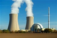 Nuclear power plant on the sky background — Photo